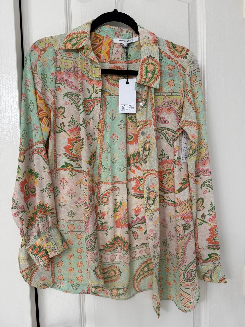Rose & Olive Mint and Coral Paisley Patchwork Button-Up